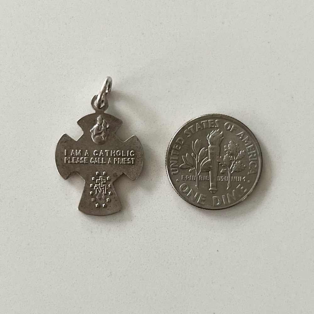 Vintage Catholic Scapular Sterling Silver Father Son Holy Ghost Dove Cross - Picture 3 of 4